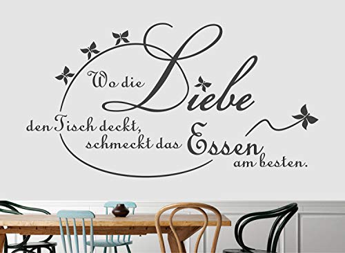 timalo® Wandtattoo Spruch Wohnzimmer Küche Wo die Liebe den Tisch deckt | 75022-Rot-G-140x58 von timalo