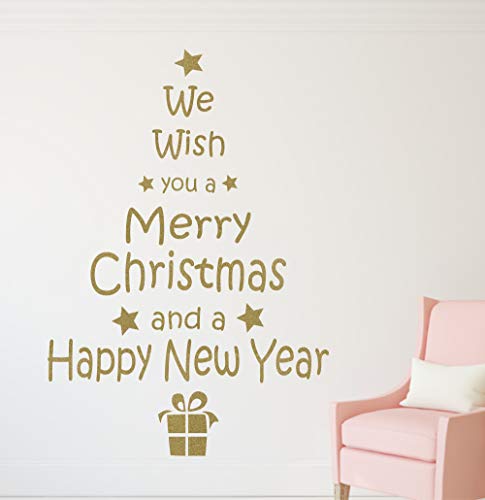 timalo® Wandtattoo Tannenbaum – Text Frohe Weihnachten Merry Christmas Happy New Year – Fensterbild | 70032-grau-90x120 von timalo