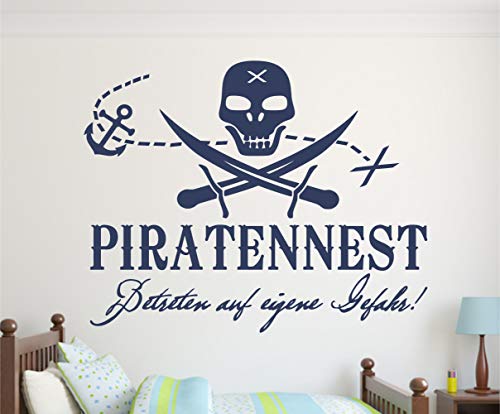 timalo® Wandtattoo Türaufkleber fürs Kinderzimmer „Piratennest“ für Jungen – Pirat, Totenkopf | 75016-schwarz-58x48cm von timalo