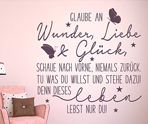 timalo® Wandtattoo Wohnzimmer Aufkleber Spruch - Glaube an Wunder Liebe und Glück | 11005-Grau-G-90x90 von timalo