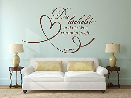 timalo® Wandtattoo Zitat von Buddha – „Du lächelst und die Welt verändert sich“ | 75012-dunkelbraun-130x80cm von timalo