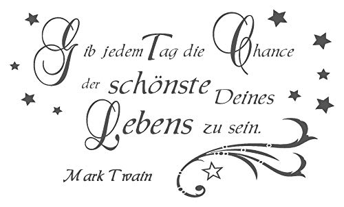 timalo® Wandtattoo 'Zitat: Gib jedem Tag die Chance der schönste Deines Lebens zu sein (Mark Twain) - Sprüche mit Sternen' | 68022-a1-dunkelgrau-140x80 von timalo