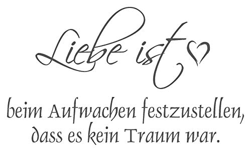 timalo® Wandtattoo fürs Schlafzimmer 'Liebe ist beim Aufwachen festzustellen das es kein Traum wahr.' | 68035-a1-dunkelgrau-100x50 von timalo