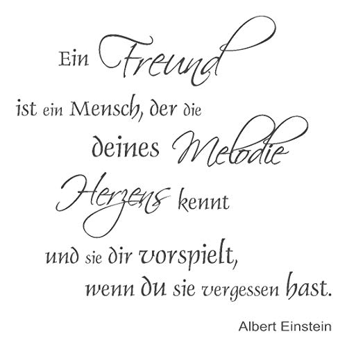 timalo® Wandtattoo fürs Wohnzimmer ' Ein Freund ist ein Mensch, der die Melodie deines Herzens kennt – Zitat Einstein' | 68036-a1-dunkelgrau-58x58 von timalo