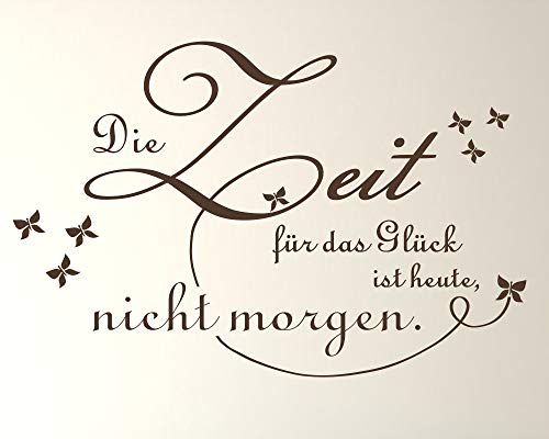 timalo® Wandtattoo fürs Wohnzimmer Spruch 'Die Zeit für das Glück ist heute, nicht morgen' | 75010-dunkelgrau-58x38 von timalo
