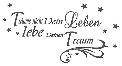 timalo® Wandtattoo fürs Wohnzimmer 'Träume nicht Dein Leben – leben Deinen Traum - Sprüche mit Sternen' | 68023-a1-dunkelgrau-80x40 von timalo