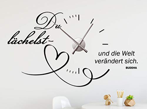 timalo® Wandtattoo mit Uhrwerk Wanduhr fürs Wohnzimmer DIY Uhr zum Aufkleben – Buddha Du lächelst... | 76060-Anthrazit-M-80x45-Uhr-schwarz von timalo