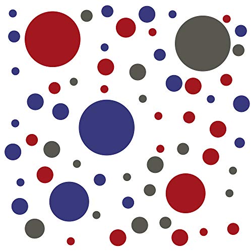 timalo® Wandtattoo selbstklebende Punkte Aufkleber bunte Kreise | 73071-tricolore-rot-blau-dunkelgrau-81 von timalo