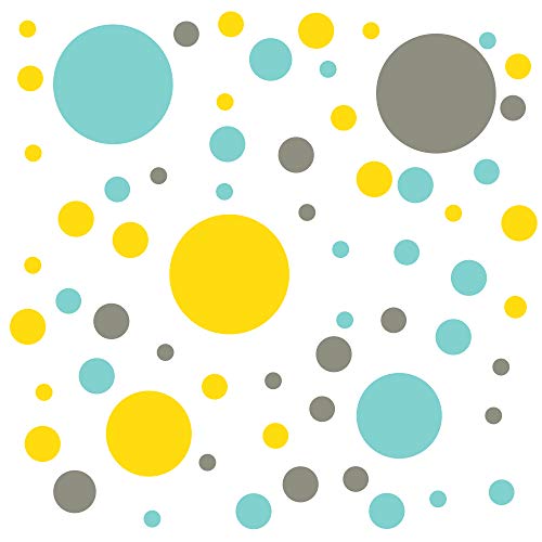 timalo® Wandtattoo selbstklebende Punkte Aufkleber bunte Kreise | 73071-tricolore-mint-grau-gelb-81 von timalo