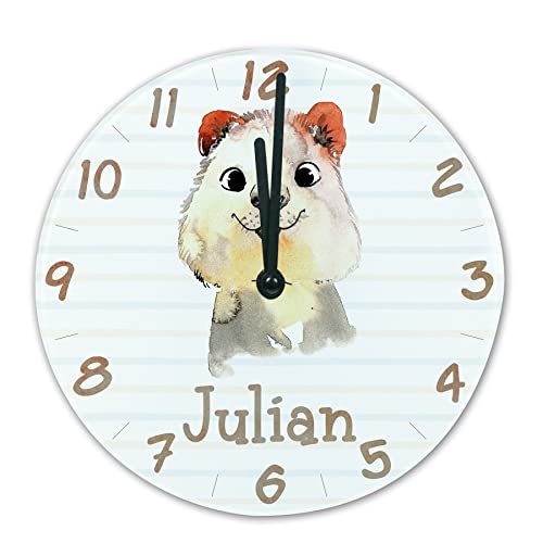 timalo® Wanduhr Tiere Kinderzimmer personalisiert mit Namen | Geschenk Uhr für Kinder mit süßen Tiermotiven | Quoka glasuhr-t-10 von timalo