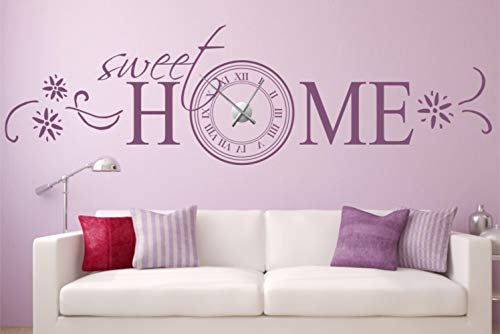 timalo® Wanduhr XXL Wandtattoo Spruch 'Sweet Home' – mit Uhrwerk – Uhr zum Aufkleben | 76033-tuerkis-180x52-Uhrwerk-silber von timalo