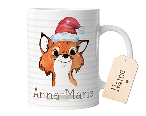 timalo® Weihnachten Geschenk Tasse mit Namen bedrucken lassen | Motiv Fuchs Personalisierte Tasse Wunschname für Kinder | mug-tx-13 von timalo