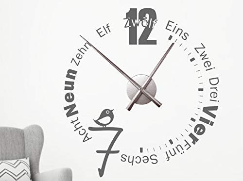 timalo® XXL Wanduhr Wohnzimmer Wandtattoo 'Modern und schlicht' mit Uhrwerk – Uhr zum Aufkleben | 76055-dunkelgrau-50x54-Uhr-silber von timalo