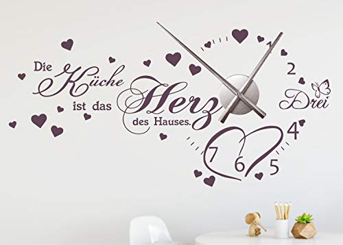 timalo® XXL Wanduhr Wohnzimmer Wandtattoo mit Uhrwerk – DIY Uhr zum Aufkleben – Die Küche ist das Herz des Hauses | 76058-Altrosa-M-120x58-Uhr-silber von timalo