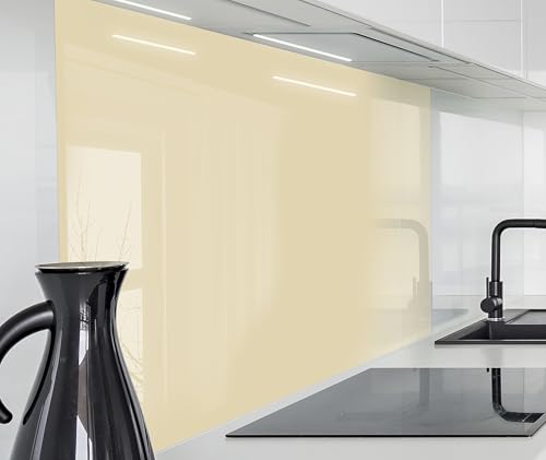 timalo Herd Spritzschutz Wand Platte Spüle, Küche Küchenrückwand Glasoptik | Acryl Glas 2mm | Glasrückwand Acrylglas Rückwandschutz Uni unifarben einfarbig | 80x50cm Elfenbein, Creme von timalo