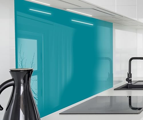 timalo Herd Spritzschutz Wand Platte Spüle, Küche Küchenrückwand Glasoptik | Acryl Glas 2mm | Glasrückwand Acrylglas Rückwandschutz Uni unifarben einfarbig | 80x50cm Türkis von timalo