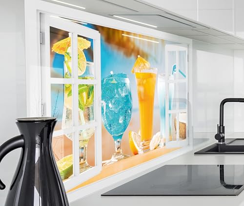 timalo Herd Spritzschutz Wand Spüle, Küche Küchenrückwand Glasoptik | Acryl Glas 2mm | Glasrückwand Acrylglas Fensterblick Fenster Rückwandschutz Platte | 100x50cm Kuba Cocktails von timalo