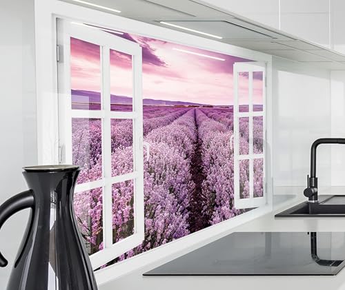 timalo Herd Spritzschutz Wand Spüle, Küche Küchenrückwand Glasoptik | Acryl Glas 2mm | Glasrückwand Acrylglas Fensterblick Fenster Rückwandschutz Platte | 60x40cm Lavendel Provence von timalo