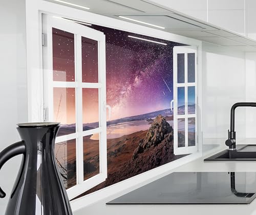 timalo Herd Spritzschutz Wand Spüle, Küche Küchenrückwand Glasoptik | Acryl Glas 2mm | Glasrückwand Acrylglas Fensterblick Fenster Rückwandschutz Platte | 80x50cm Wüste Milchstraße Sterne Nacht von timalo