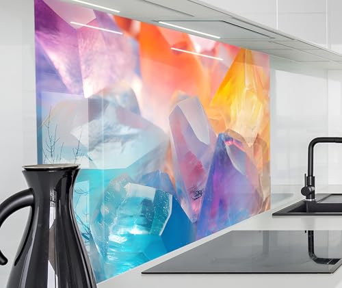 timalo Herd Spritzschutz Wand Spüle, Küche Küchenrückwand Glasoptik | Acryl Glas 2mm | Glasrückwand Acrylglas Küchenpaneele Küchenspiegel | 100x50cm Bunte Kristalle von timalo