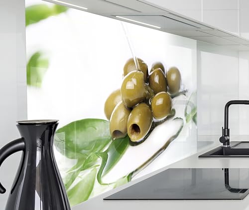 timalo Herd Spritzschutz Wand Spüle, Küche Küchenrückwand Glasoptik | Acryl Glas 2mm | Glasrückwand Acrylglas Küchenpaneele Rückwandschutz Platte | 100x50cm Oliven von timalo