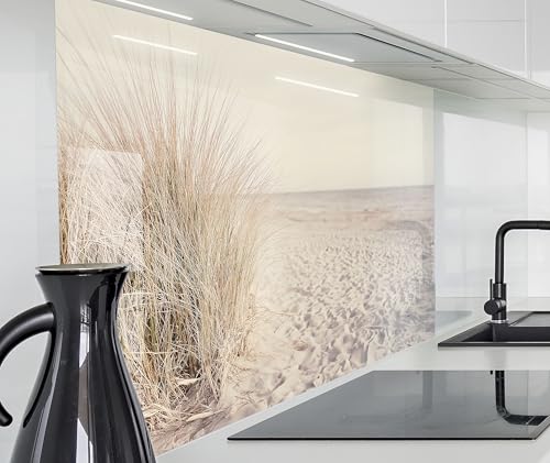 timalo Herd Spritzschutz Wand Spüle, Küche Küchenrückwand Glasoptik | Acryl Glas 2mm | Glasrückwand Acrylglas Küchenpaneele Rückwandschutz Platte | 60x52cm Meer Düne Pampasgras Nordsee von timalo