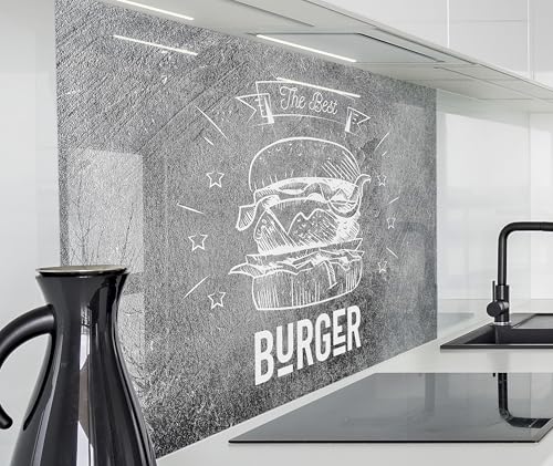 timalo Herd Spritzschutz Wand Spüle, Küche Küchenrückwand Glasoptik | Acryl Glas 2mm | Glasrückwand Acrylglas Küchenpaneele Rückwandschutz Platte | 80x50cm Vintage Burger Hamburger von timalo