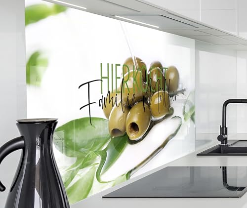 timalo Herd Spritzschutz Wand Spüle, Küche Küchenrückwand Glasoptik | Acryl Glas 2mm | Glasrückwand Acrylglas - personalisiert mit Namen - Küchenspiegel | 60x40cm Oliven, weiß von timalo