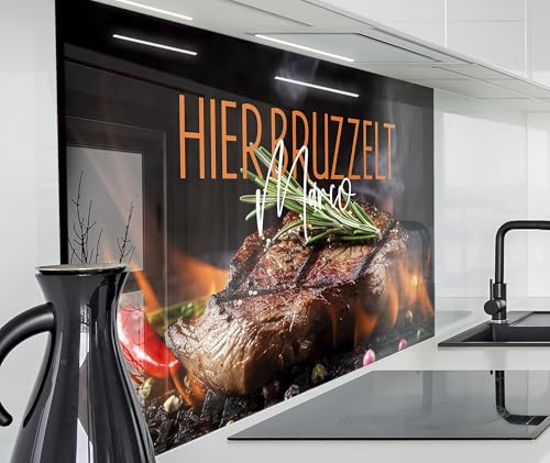 timalo Herd Spritzschutz Wand Spüle, Küche Küchenrückwand Glasoptik | Acryl Glas 2mm | Glasrückwand Acrylglas - personalisiert mit Namen - Rückwandschutz Platte | 120x60cm Grillen, Barbecue, Steak von timalo