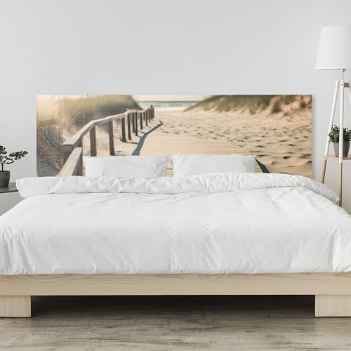 timalo Kopfteil fürs Bett 100 x 50 cm | Holzsteg am Sandstrand – Dünen Meer, Sonnenuntergang | Acrylglasplatte 2 mm – Bettrückwand/Wandschutz Bett, Pflegeleichte Wandverkleidung Schlafzimmer von timalo