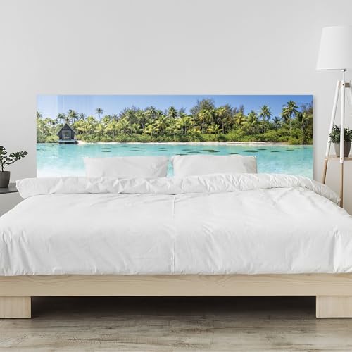 timalo Kopfteil fürs Bett 120 x 80 cm | Meer, Malediven, Strand, Karibik, Palmen | Bettrückwand & Wandschutz – Acrylglas (Glasoptik) 2 mm – stilvolles Wandpaneel Schlafzimmer von timalo