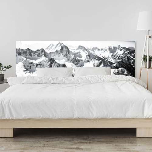 timalo Kopfteil fürs Bett 120 x 80 cm | Schwarz-Weiß Alpen, Winterlandschaft, Berge | Bett Wandschutz – Acrylglas (PMMA) 2 mm – schützende Bettrückwand, einfache Montage Kopfende von timalo
