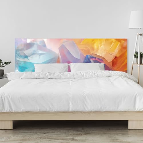 timalo Kopfteil fürs Bett 140 x 50 cm | Bunte Kristalle, Edelsteine in Blau, Lila & Orange | Acrylglas Wandpaneel – 2 mm PMMA – Bettrückwand, Wandschutz & Schlafzimmer Deko Bett Kopfende von timalo