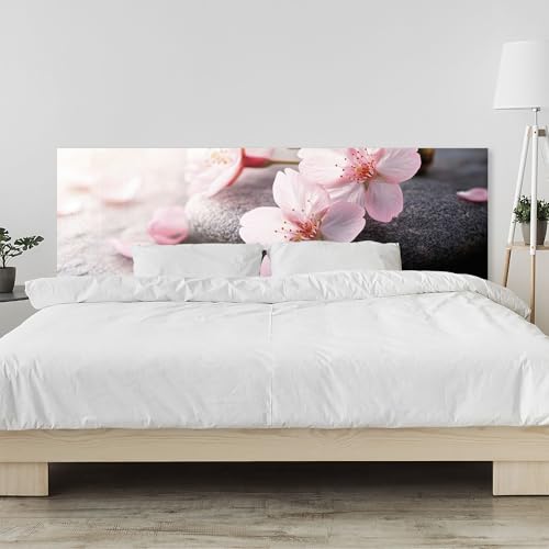 timalo Kopfteil fürs Bett 170 x 58 cm | Rosa Kirschblüten auf Stein, Wellness, Beauty | Bettrückwand/Wandschutz – Acrylglas 2 mm – Elegantes Wandpaneel fürs Schlafzimmer Bett von timalo