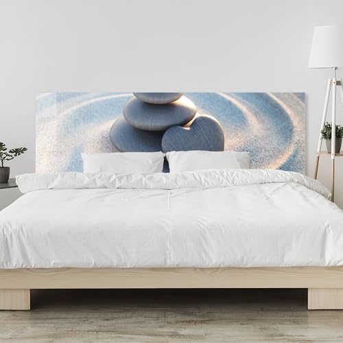 timalo Kopfteil fürs Bett 220 x 58 cm | Steine im Sand Strand Herz, Zen, Natur | Wandpaneel Schlafzimmer – Acrylglas (PMMA) 2 mm – Bettrückwand & Wandschutz, Moderne Wandverkleidung von timalo