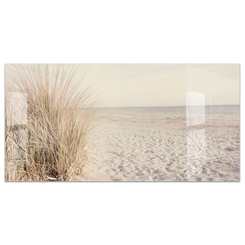 timalo Küchenbild aus Acrylglas modernes Wandbild Glasbild Deko Küche XXL Acryl-Bild wie Glas | 120x60cm Meer Düne Pampasgras Sand Strand Nordsee von timalo