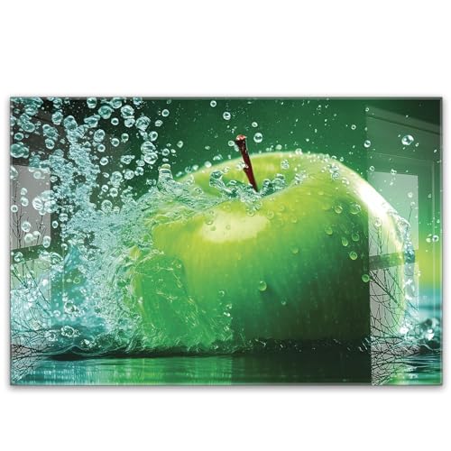 timalo Küchenbild aus Acrylglas modernes Wandbild Glasbild Deko Küche XXL Acryl-Bild wie Glas | 60x40cm Grüner Apfel im Wasser Splash von timalo
