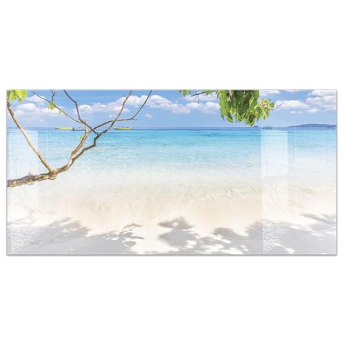 timalo Küchenbild aus Acrylglas modernes Wandbild Glasbild Deko Küche XXL Bild wie Glas | 120x60cm Traumstrand mit türkisblauem Meer, weißer Sand, Boote, tropisches Paradies von timalo