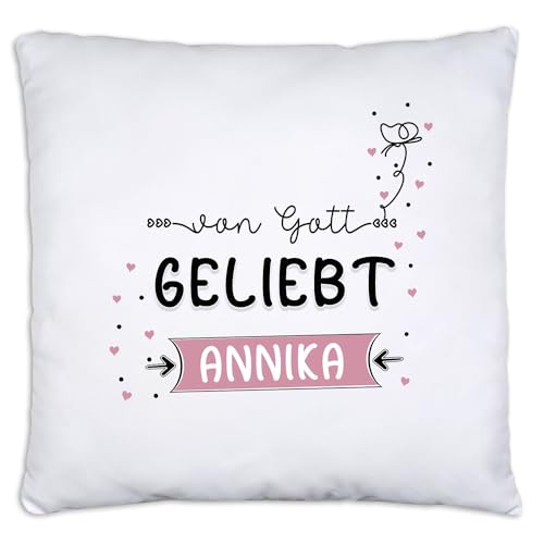 timalo Salt-and-Light® Christliches Kissen mit Namen Dekokissen Kissenhülle Kopfkissen Geschenkidee für Christen | Geliebt-rosa | Mug-Christa-5 von timalo