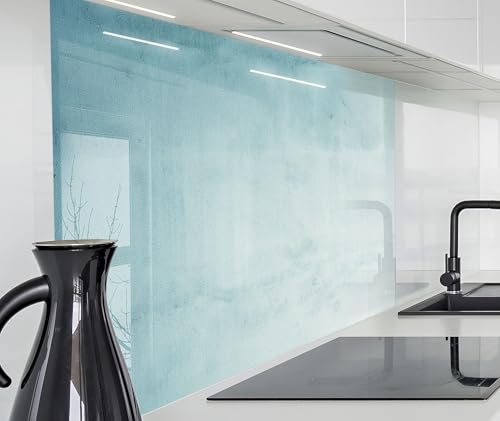 timalo Spritzschutz Wand für Herd, Küche Küchenrückwand Glasoptik | Acryl Glas 2mm | Glasrückwand Acrylglas Wandpaneele Küchenspiegel | 60x40cm Beton Blaugrün Wasserfarben von timalo
