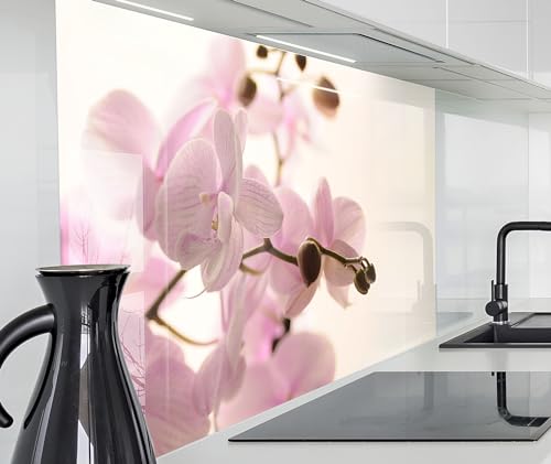 timalo Spritzschutz Wand für Herd, Küche Küchenrückwand Glasoptik | Acryl Glas 2mm | Glasrückwand Acrylglas Wandpaneele Rückwandschutz Platte | 120x60cm Orchideen von timalo