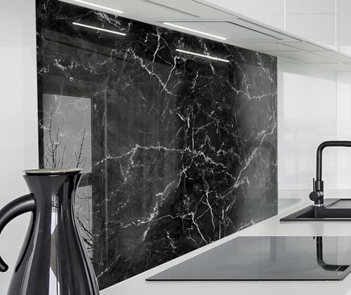 timalo Spritzschutz Wand für Herd, Küche Küchenrückwand Glasoptik | Acryl Glas 2mm | Glasrückwand Acrylglas Wandpaneele Rückwandschutz Platte | 160x50cm Schwarzer Marmor von timalo