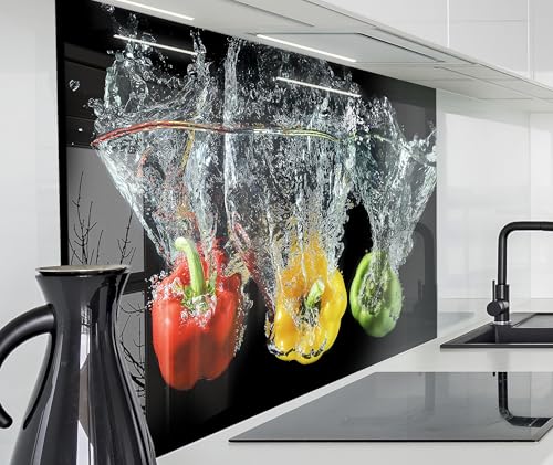 timalo Spritzschutz Wand für Herd, Küche Küchenrückwand Glasoptik | Acryl Glas 2mm | Glasrückwand Acrylglas Wandpaneele Rückwandschutz Platte | 220x58cm Bunte Paprika im Wasser timalo Spritzschutz Wand für Herd, Küche Küchenrückwand Glasoptik | Acryl Glas 2mm | Glasrückwand Acrylglas Wandpaneele Rückwandschutz Platte | 220x58cm Bunte Paprika im Wasser von timalo