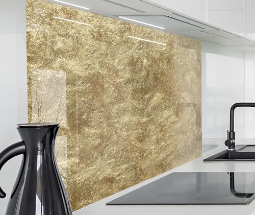 timalo Spritzschutz Wand für Herd, Küche Küchenrückwand Glasoptik | Acryl Glas 2mm | Glasrückwand Acrylglas Wandpaneele Rückwandschutz Platte | 220x58cm Gold Glitzer von timalo