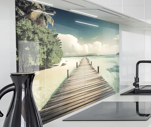 timalo Spritzschutz Wand für Herd, Küche Küchenrückwand Glasoptik | Acryl Glas 2mm | Glasrückwand Acrylglas Wandpaneele Rückwandschutz Platte | 220x58cm Karibikstrand mit Meer und Steg timalo Spritzschutz Wand für Herd, Küche Küchenrückwand Glasoptik | Acryl Glas 2mm | Glasrückwand Acrylglas Wandpaneele Rückwandschutz Platte | 220x58cm Karibikstrand mit Meer und Steg von timalo
