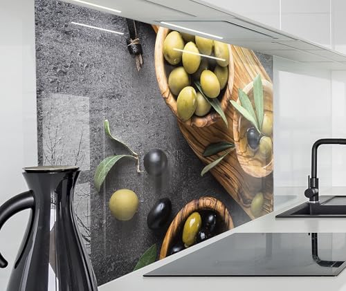 timalo Spritzschutz Wand für Herd, Küche Küchenrückwand Glasoptik | Acryl Glas 2mm | Glasrückwand Acrylglas Wandpaneele Rückwandschutz Platte | 220x58cm Oliven von timalo