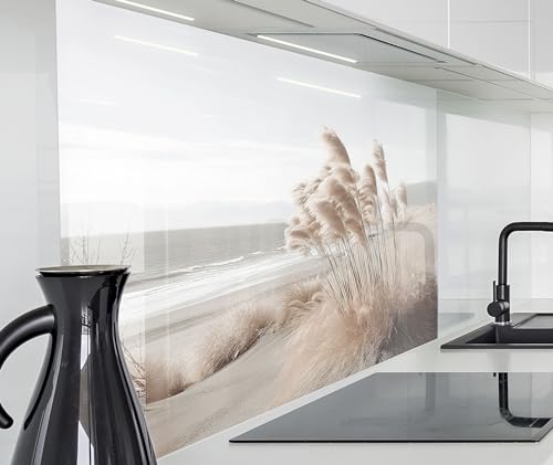 timalo Spritzschutz Wand für Herd, Küche Küchenrückwand Glasoptik | Acryl Glas 2mm | Glasrückwand Acrylglas Wandpaneele Rückwandschutz Platte | 260x58cm Meer Düne Pampasgras von timalo