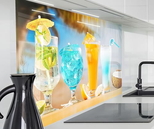 timalo Spritzschutz Wand für Herd, Küche Küchenrückwand Glasoptik | Acryl Glas 2mm | Glasrückwand Acrylglas Wandpaneele Rückwandschutz Platte | 60x40cm Strand Cocktails Kokusnuss von timalo