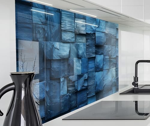 timalo Spritzschutz Wand für Herd, Küche Küchenrückwand Glasoptik | Acryl Glas 2mm | Glasrückwand Acrylglas Wandpaneele Rückwandschutz Platte | 120x80cm Blaue Holzbalken von timalo