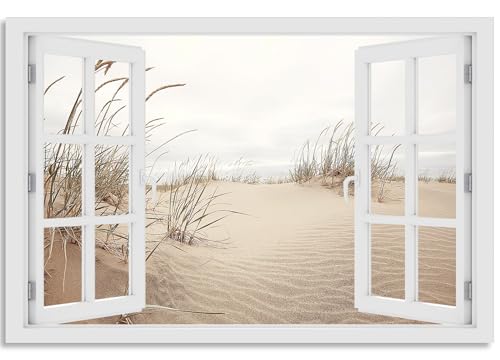 timalo Wandbild Outdoor wetterfeste Bilder für draußen | Gartenbilder Innen & Außen | Landschaftsbilder Acryl Glas Fensterblick Effekt | 100x50cm Nordsee Strand Dünen Schilf von timalo